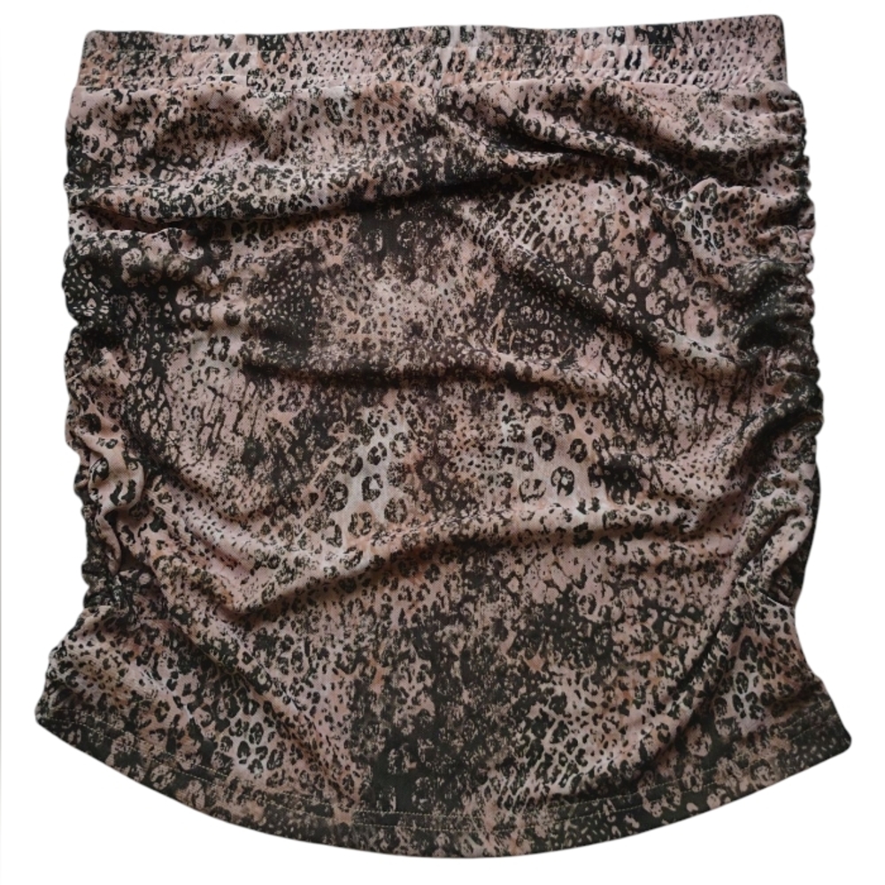 BB Dakota by Steve Madden Animal Print Skirt Mini Women Sz L Lined Ruched NWT